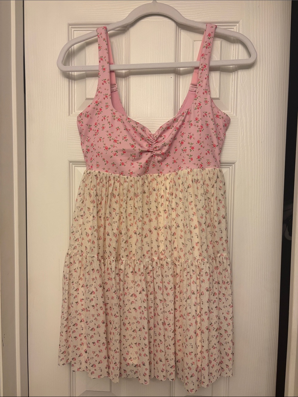 NWT Blogilates Women's Sweetheart Babydoll Dress, Pink Floral